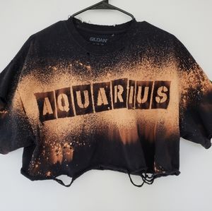 Aquarius Zodiac Destructed Acid Wash Crop Top